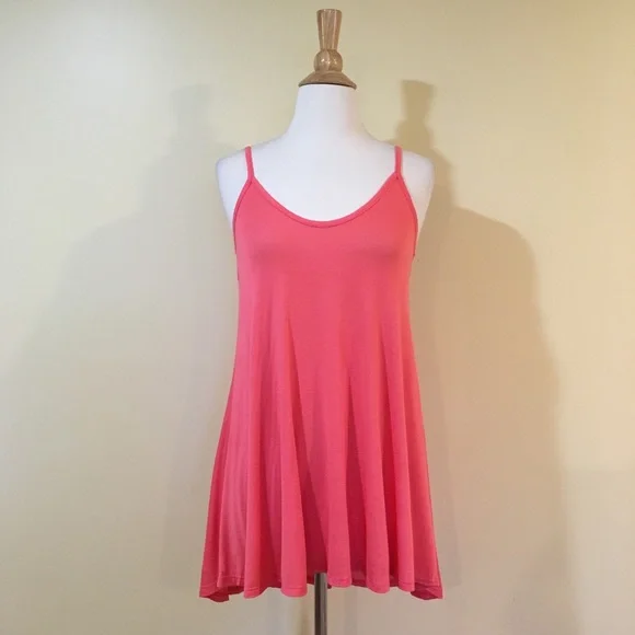 💥 CLEARANCE Low Cut Open Back High Low Cami Tunic Top Coral - Picture 3 of 5